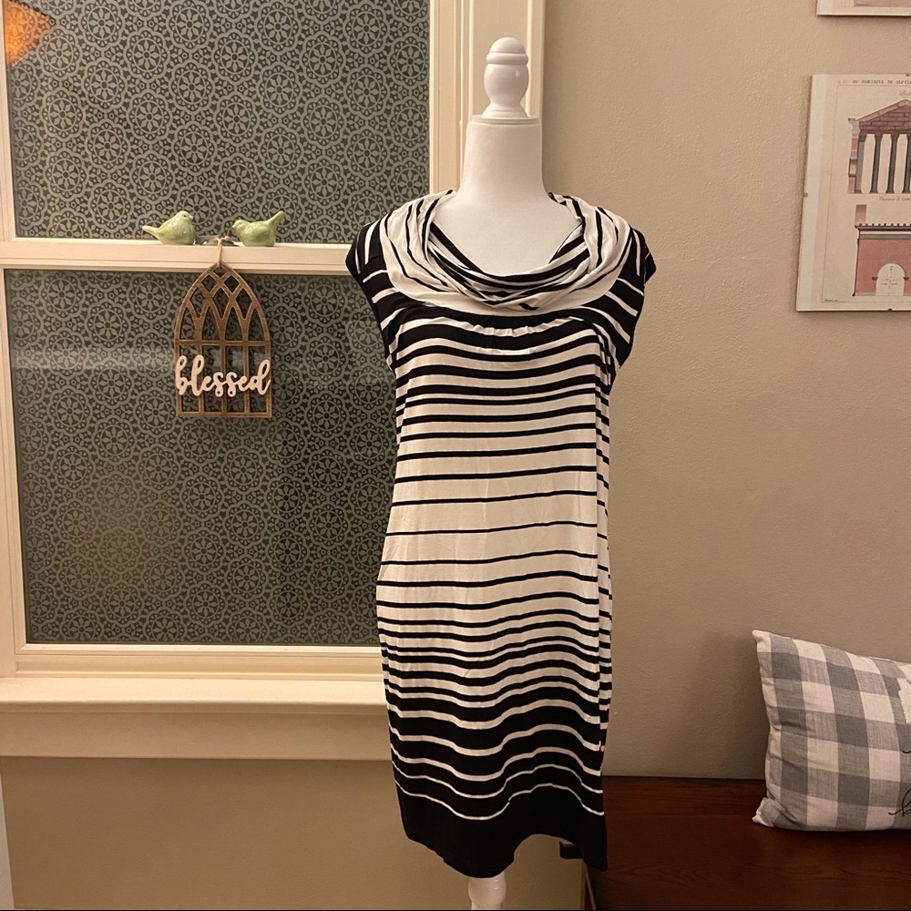 Spense Black & White Stripe Sleeveless Dress Sz L